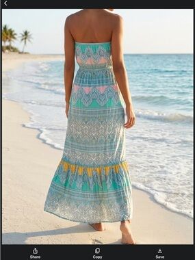 O'Neill Teal, Pink & Yellow Strapless Paisley Maxi Dress